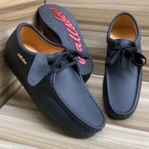 clarks wallabee black polished leather shoes